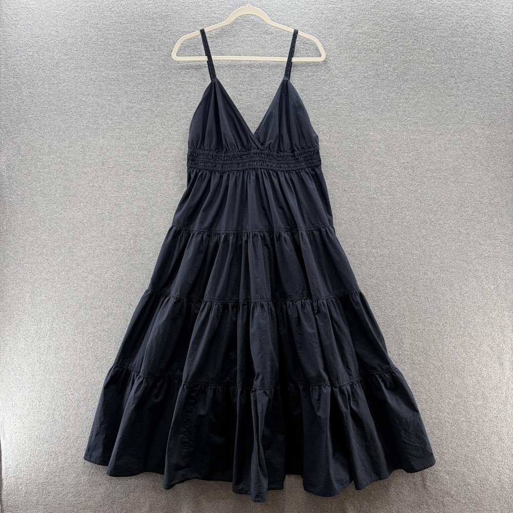 Derek Lam Collective Dress Womens 2XL Navy Cotton Smocked Tiered Maxi Sundress